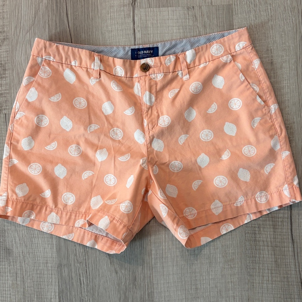 Old Navy Lemon Print Everyday Shorts Size 10 Inseam 5” Color: Peach Pink